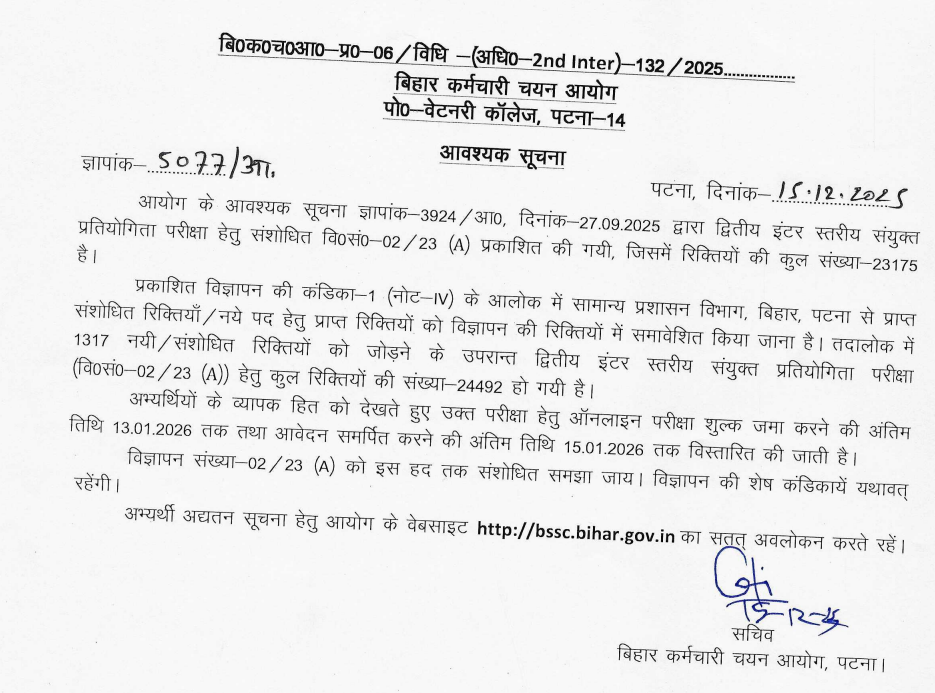 BSSC 2nd Inter Level recruitment 2025