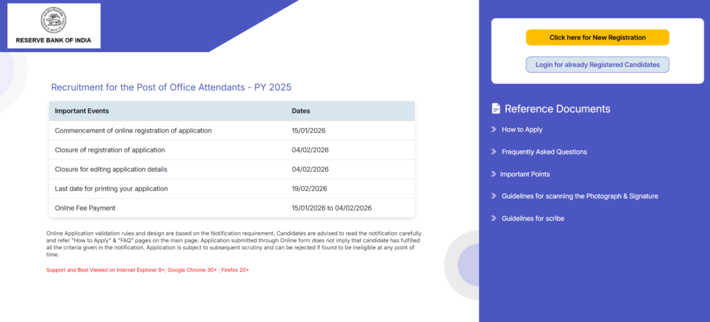 RBI Office Attendant Recruitment 2026